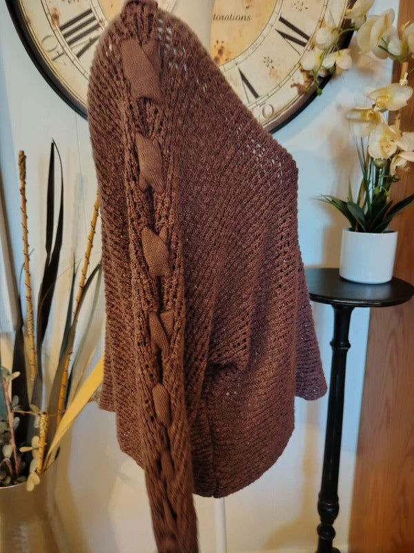Rewind Eggplant Purple Open-Knit Sweater | Women's XL