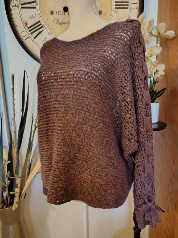 Rewind Eggplant Purple Open-Knit Sweater | Women's XL