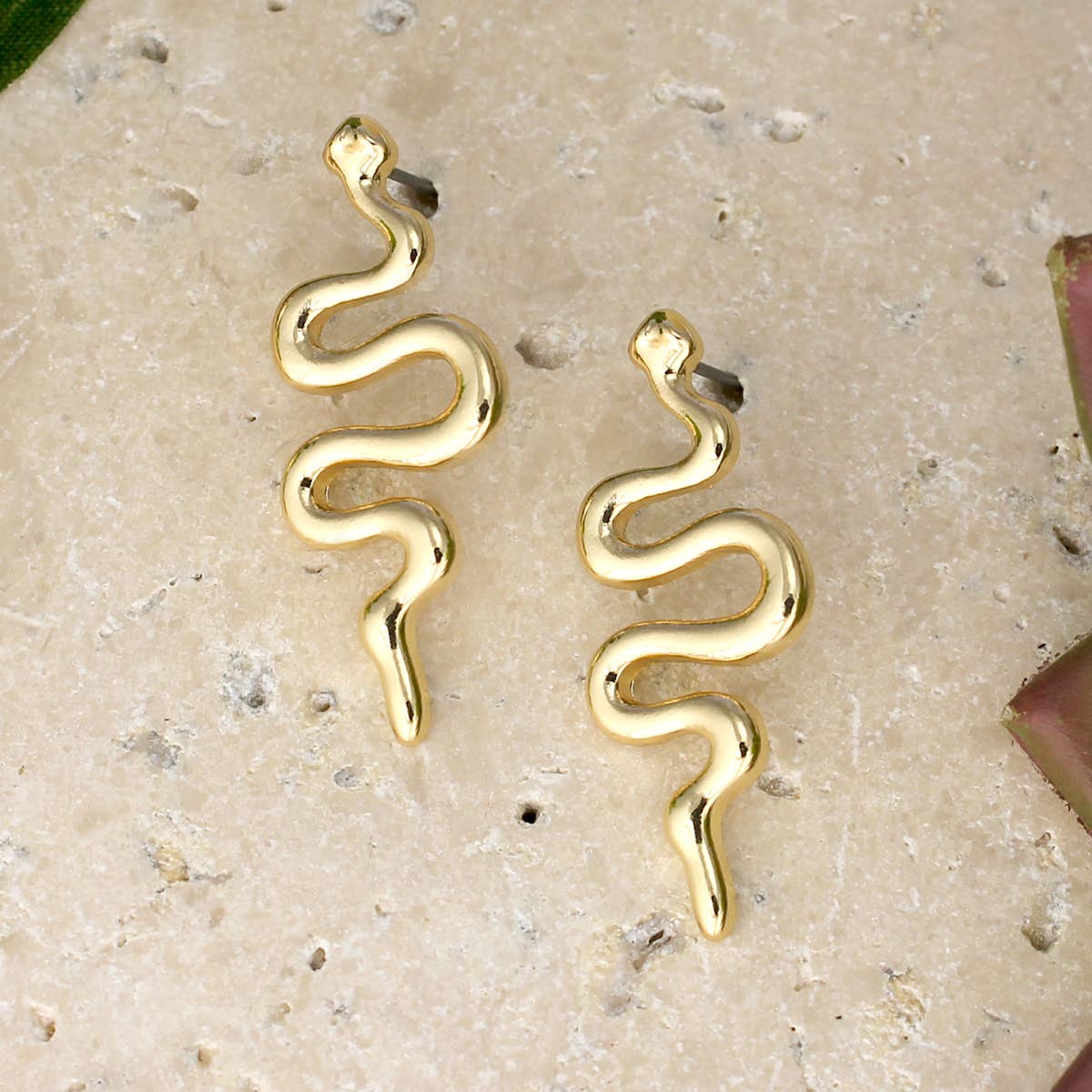 ZAD - Gold Curvy Snake Post Earrings