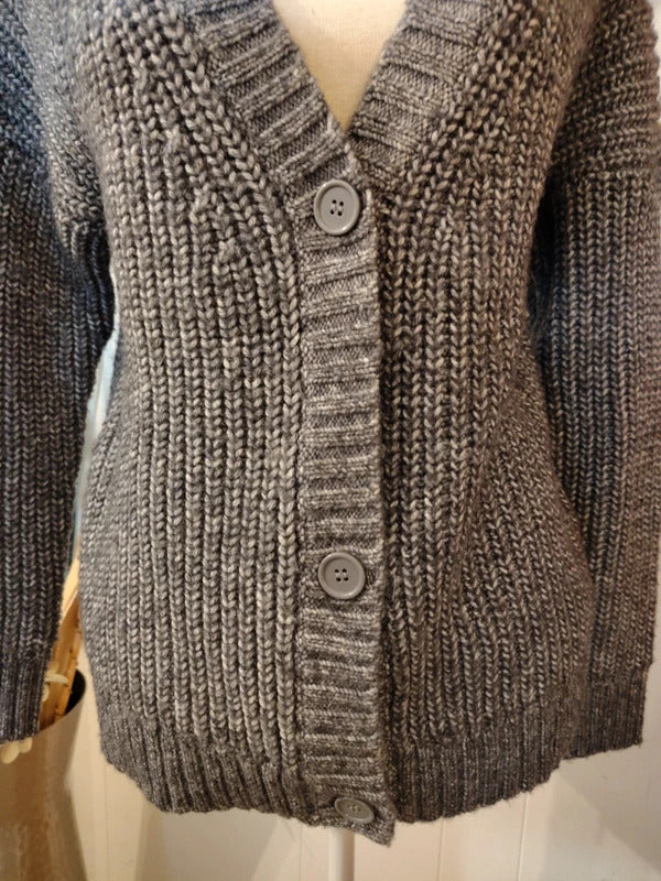 Olivia Sky Gray Chunky Knit Cardigan Sweater M