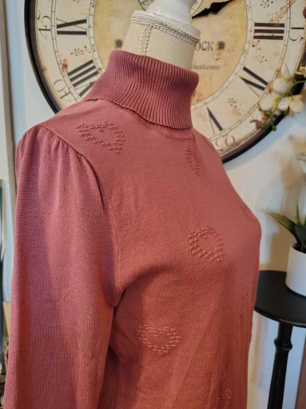 Love Scarlett Pink Heart Turtleneck Sweater | Large