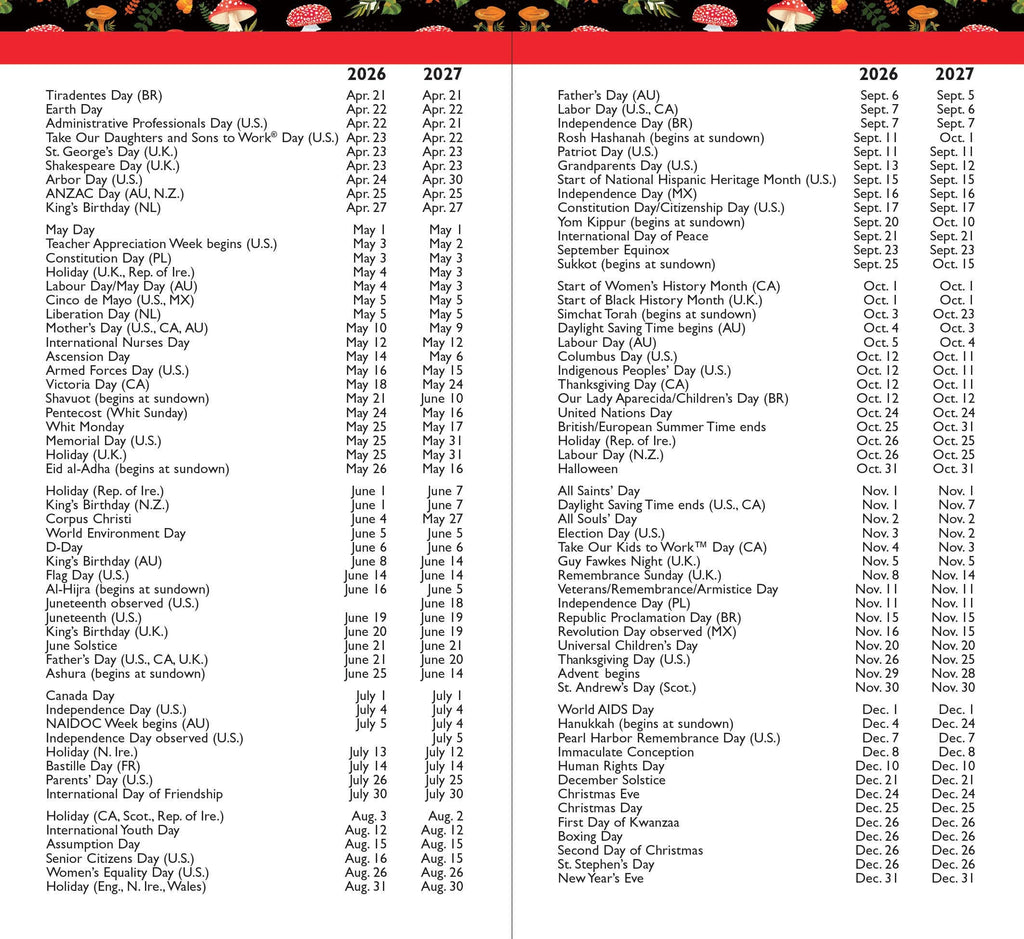 Peter Pauper Press - 2026-27 Mushrooms 2-Year Pocket Planner