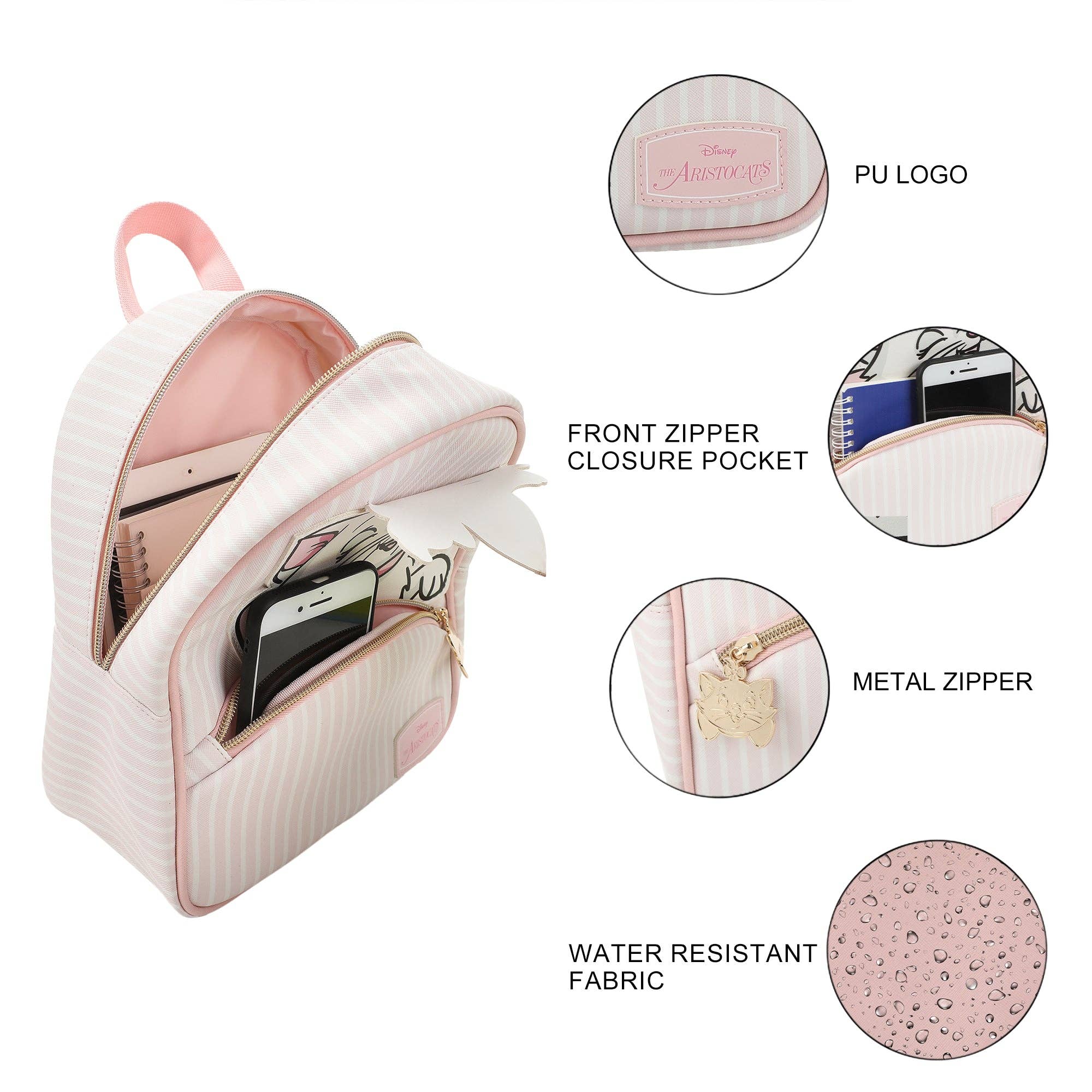 Bioworld Merchandising - Disney Aristocats Marie Winking Pink & White 10.5" Mini PU Backpack