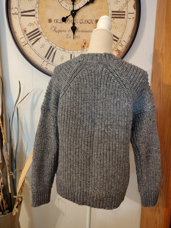 Olivia Sky Gray Chunky Knit Cardigan Sweater M