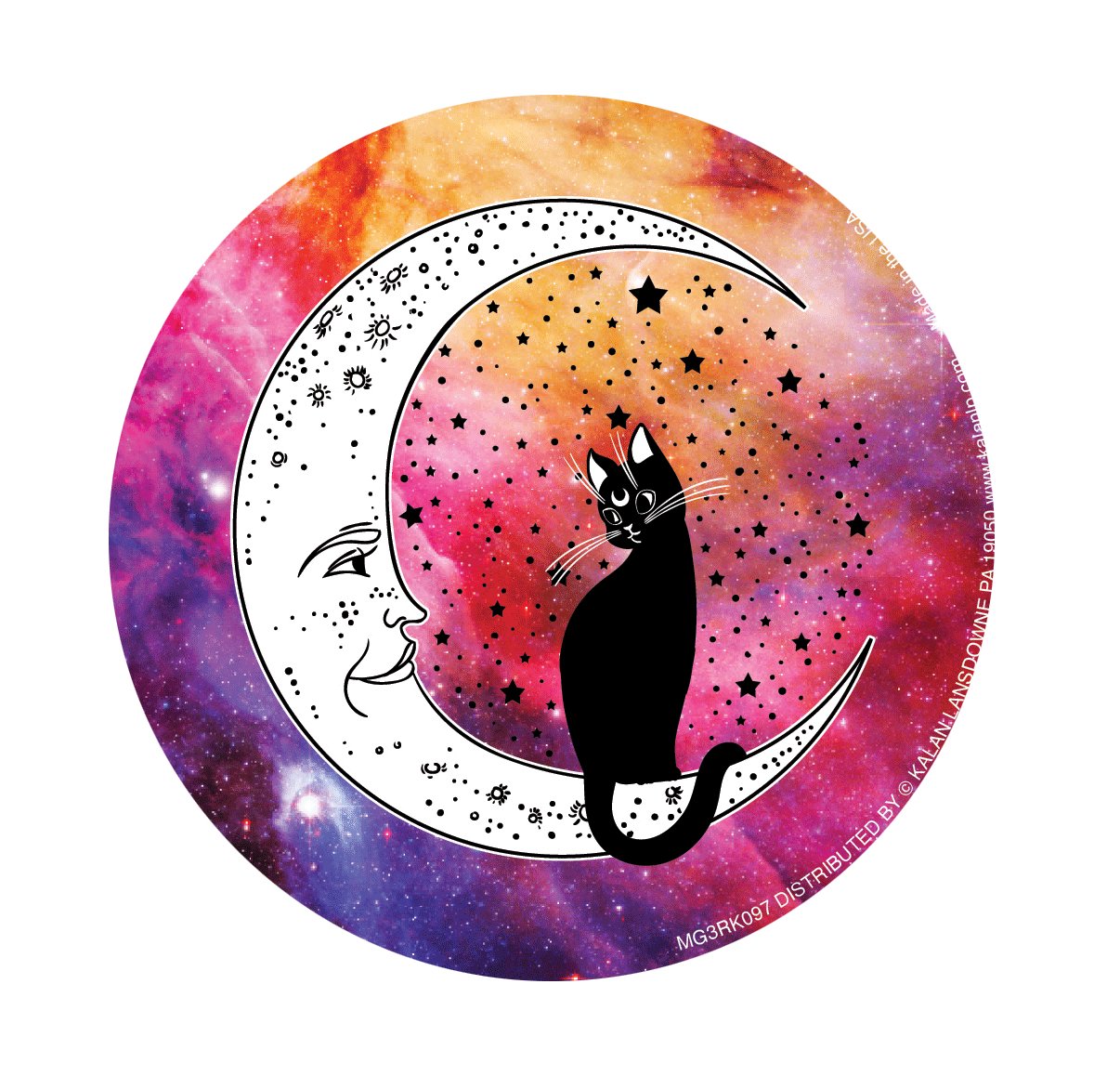 3" Round Magnet BODY & SOUL Moon Cat - #shop_name Kalan LpMagnets