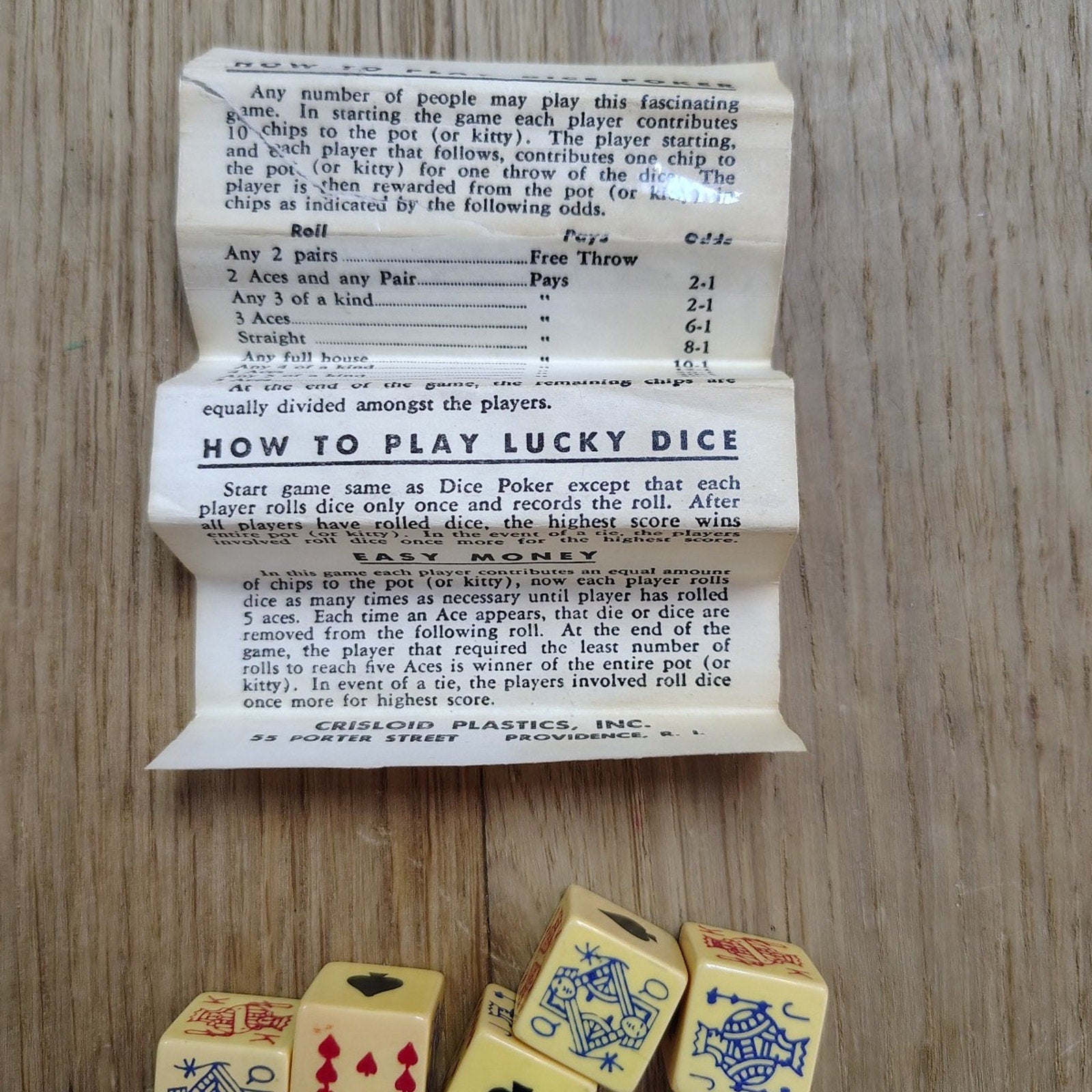 Vintage Crisloid POKER LUCKY 5 DICE* POCKET GAME ORIGINAL CASE and Instructions