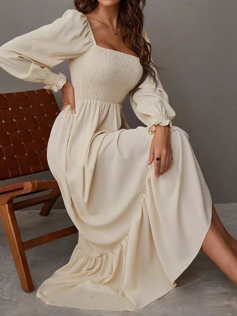 Elegant Long Sleeve A-line Shirred Bust Dress For Cosplay