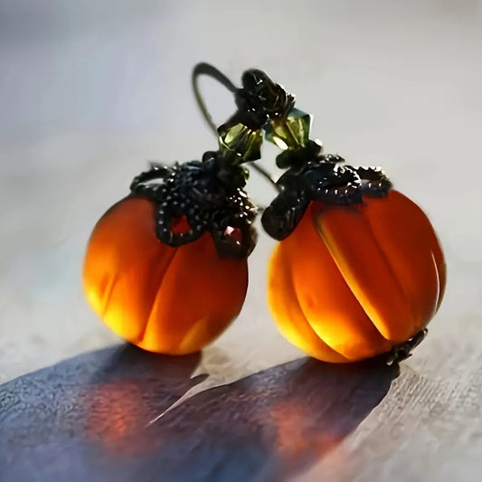 Pumpkin Pendant Drop Earrings - Vintage Style