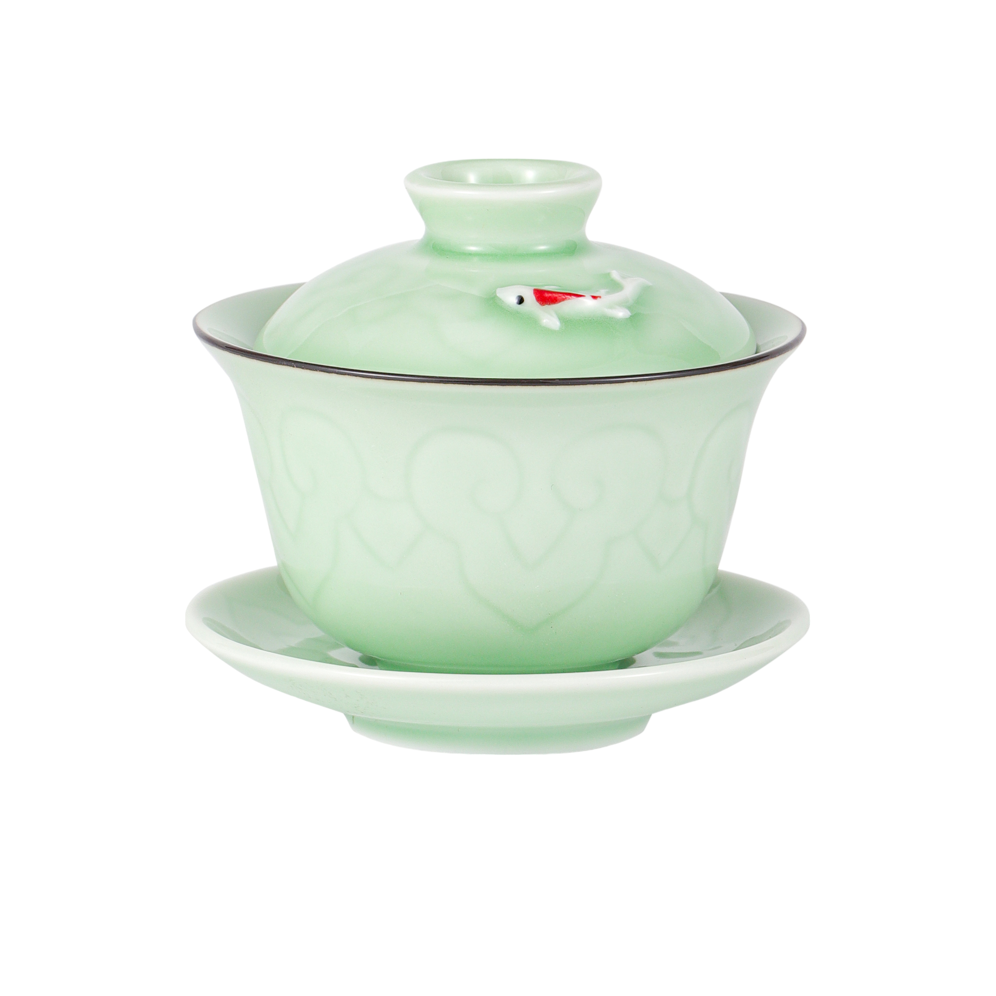 Gaiwan Tea Brewing Cup with Lid Celadon Green Koi