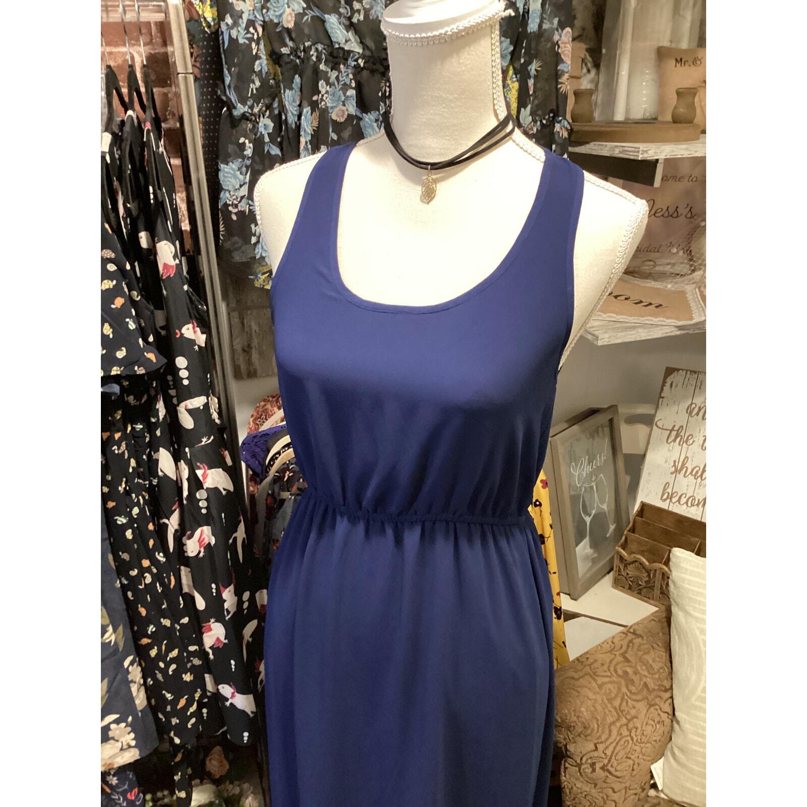 Lost April Navy Blue Shear Bottom Sleeveless Maxi Dress Sz S