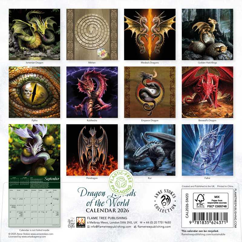 Simon & Schuster - Anne Stokes: Dragon Legends of the World Mini Wall calendar 2026 (Art Calendar) by