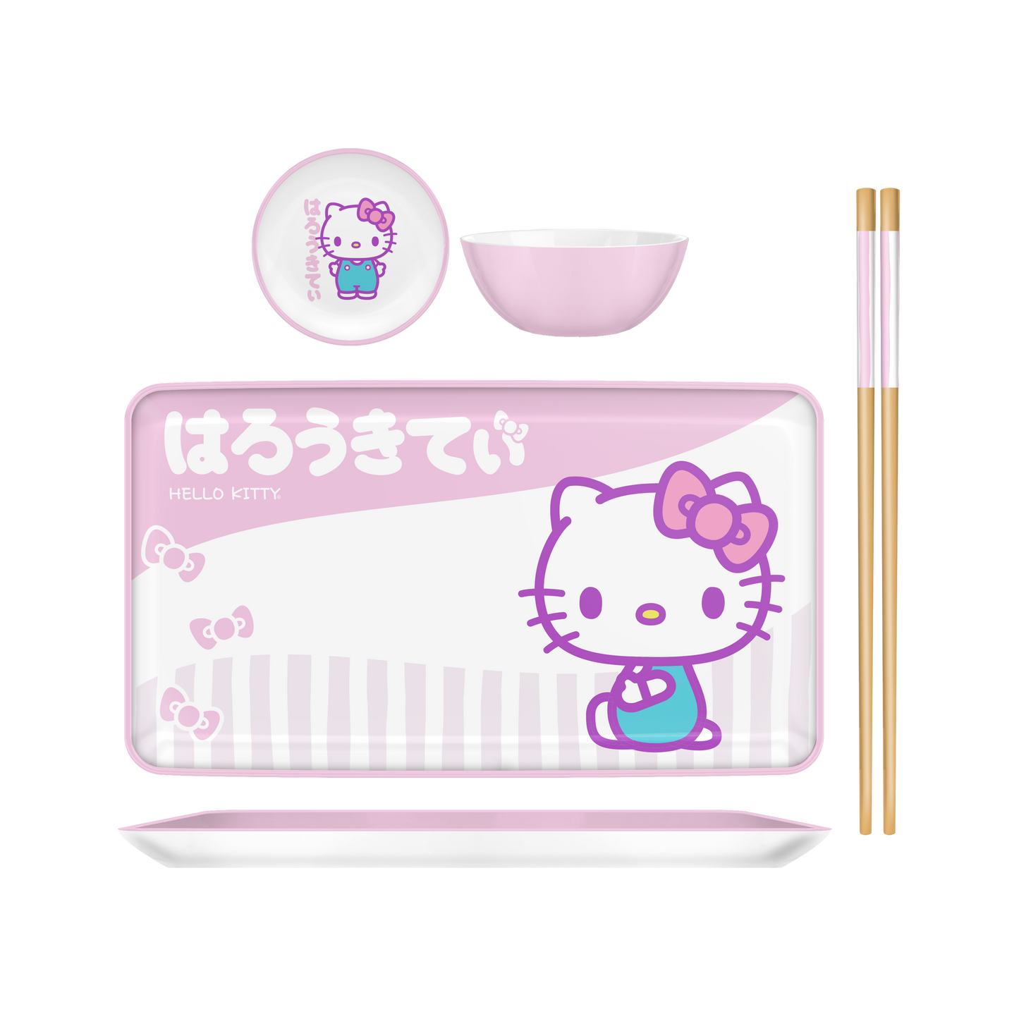 Hello Kitty Tokyo Pink Stripes Boxed 3pc Ceramic Sushi Set
