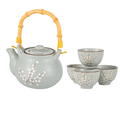 Blue Ume Plum Blossoms Tea Set 27oz Tea Pot with 4 Cups