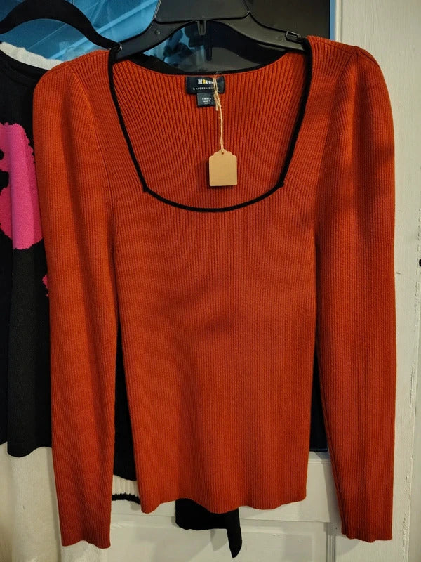 Maeve by Anthropologie Rust Ribbed Sweater | Small