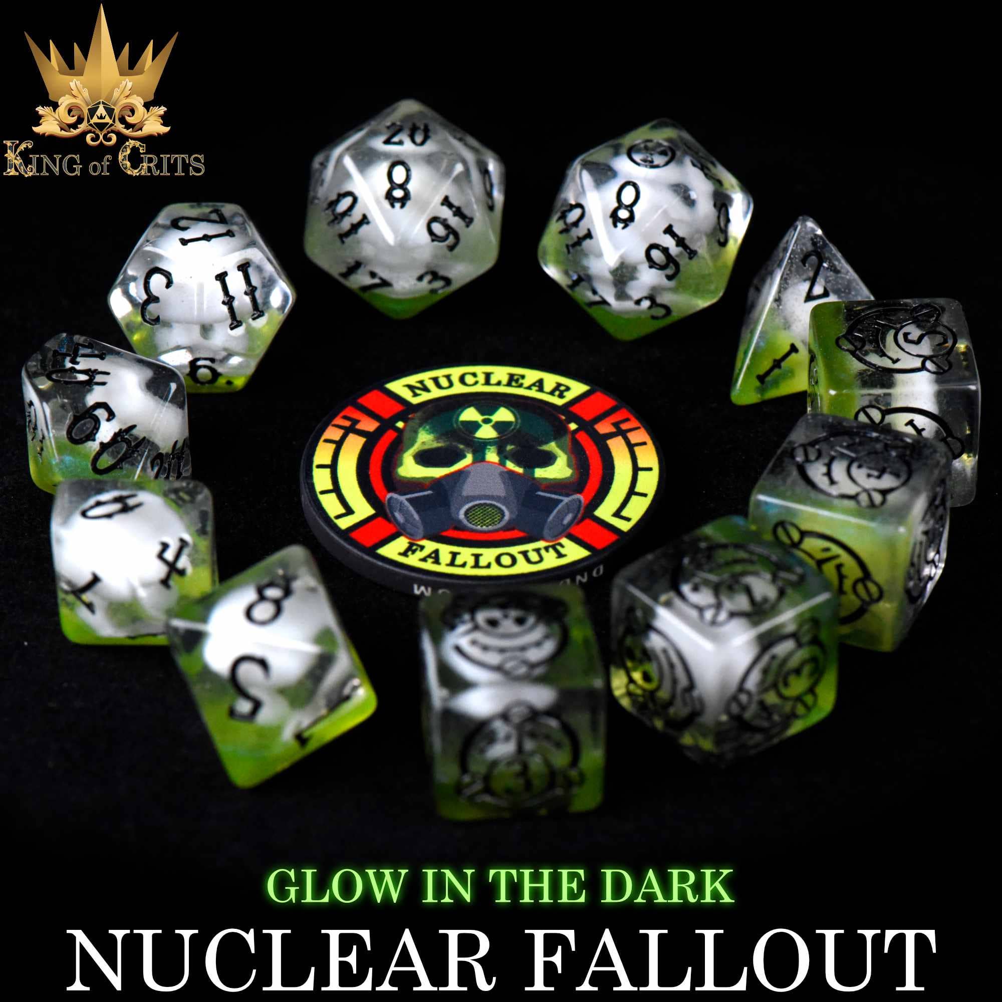 DNDDICE.COM - Nuclear Fallout - 11 Dice Set (Glow)