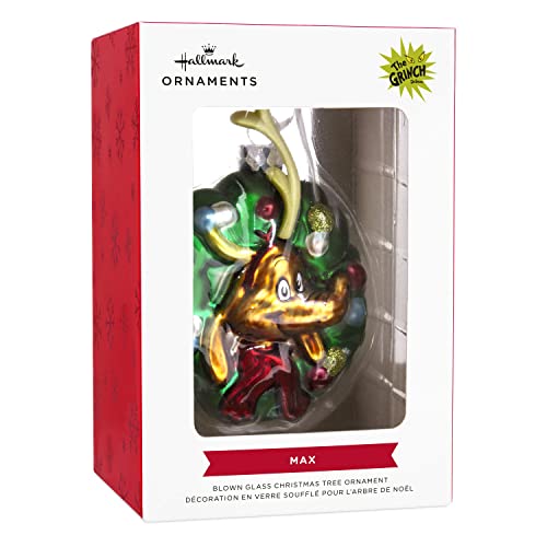 Dr. Seuss How The Grinch Stole Christmas! Max in Wreath Blown Glass