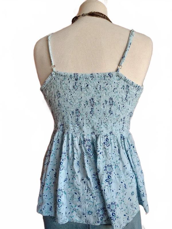 Mi Ami Boho Blue Floral Twist Front Peplum Tank Top XL