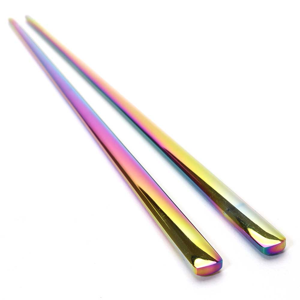 Flat Korean Stainless Steel Chopsticks Iridescent Rainbow