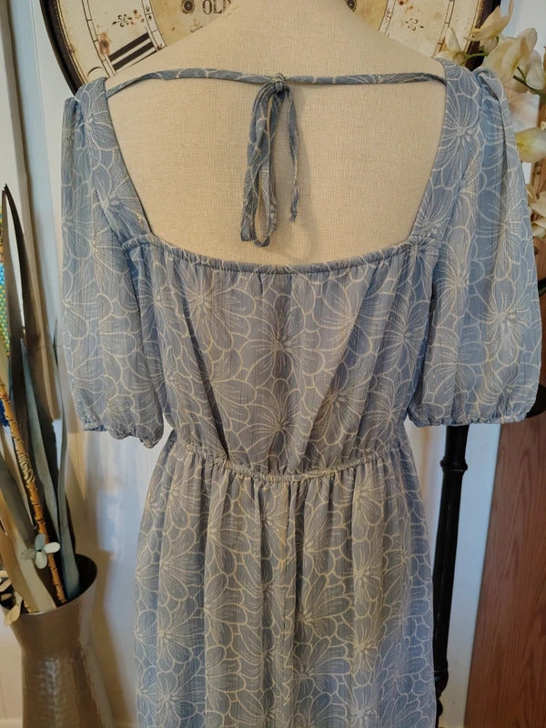 City Triangles Blue Floral Gold Thread Dress Size L