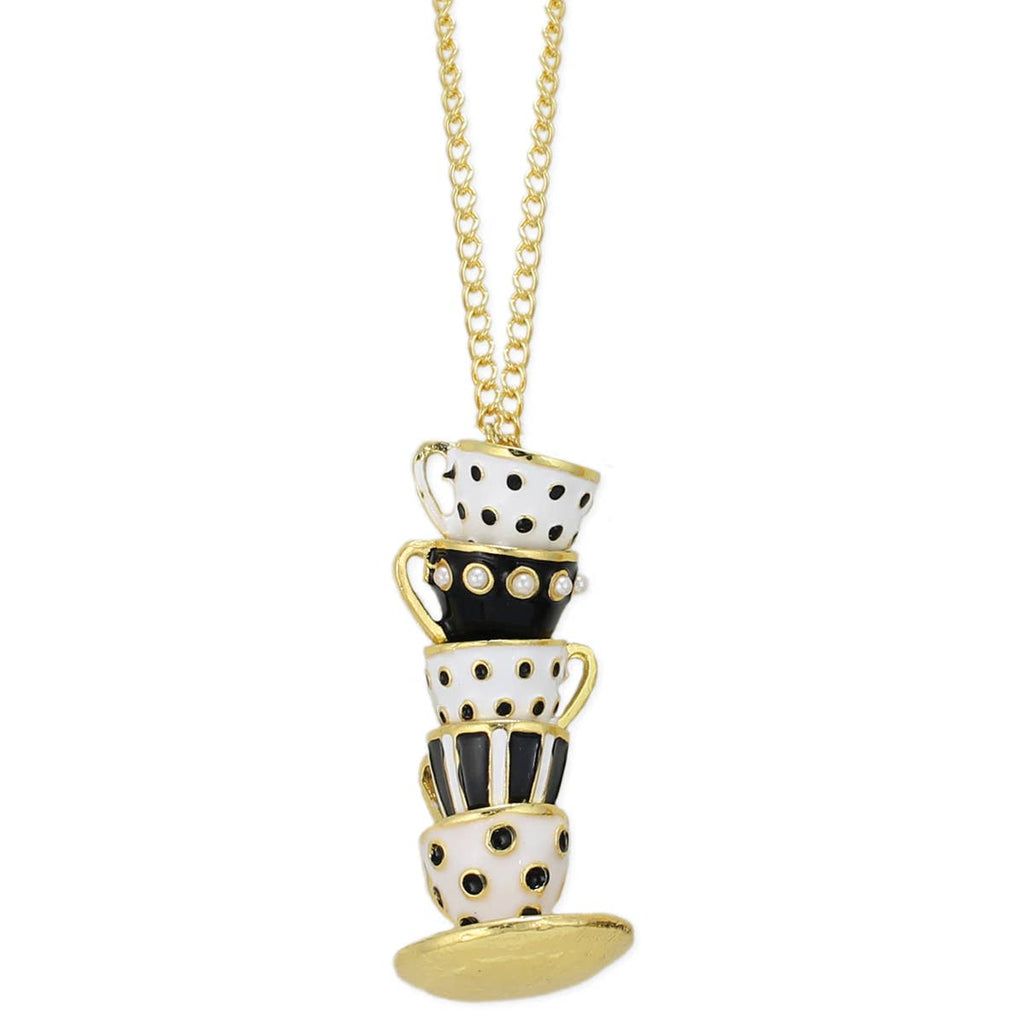 ZAD - Mad Hatter Black Teacup Stack Gold Necklace