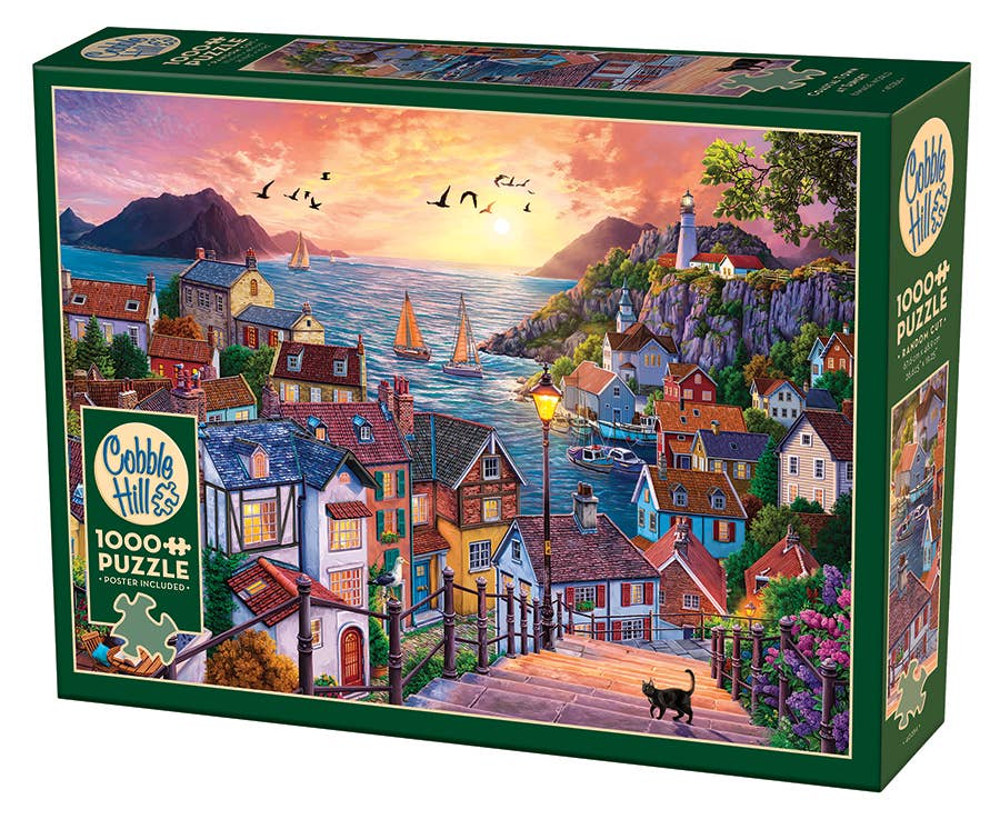 Outset Games and Cobble Hill Puzzles - Coastal Town at Sunset 1000pc Puzzle