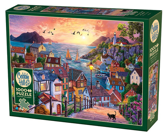 Outset Games and Cobble Hill Puzzles - Coastal Town at Sunset 1000pc Puzzle