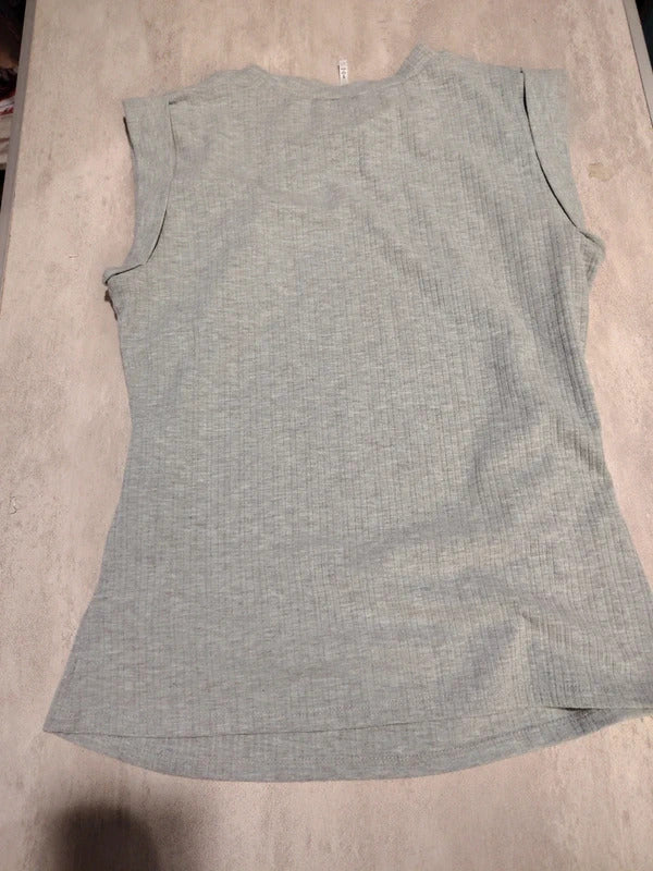 Women's Gray Ribbed Stretch Tee size Small