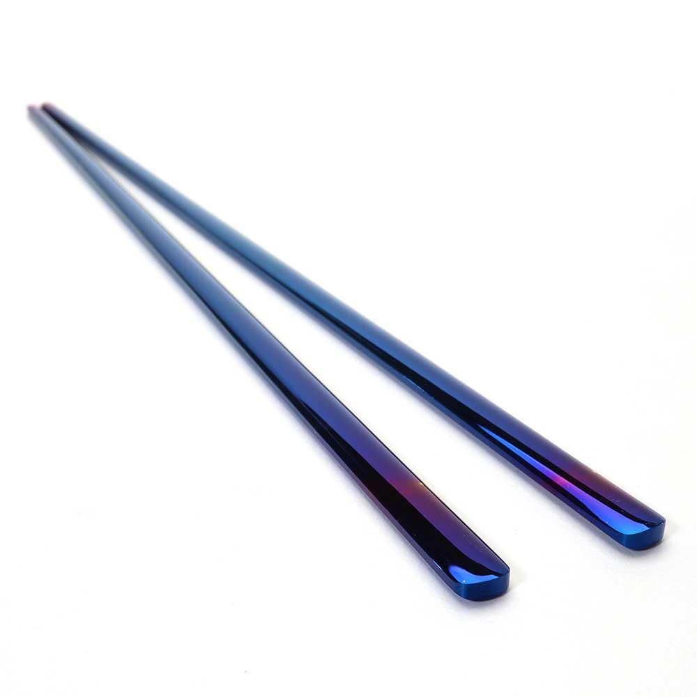  Flat Korean Stainless Steel Chopsticks Iridescent Blue