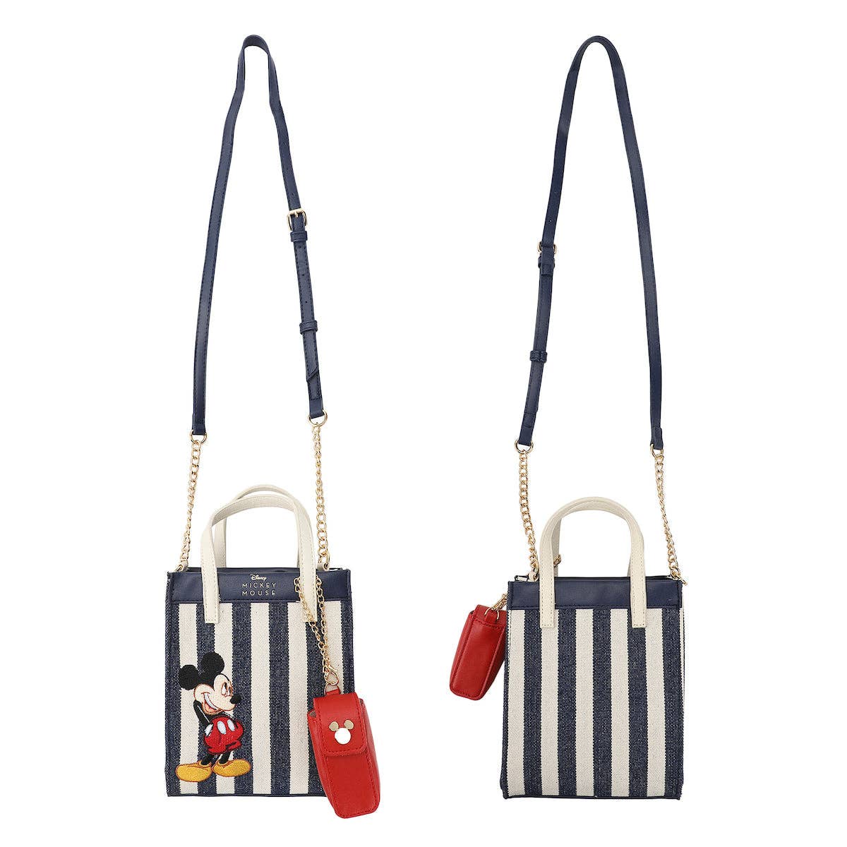Bioworld Merchandising - Disney Bashful Mickey Pose 11.3" Blue & White Striped Crossbody Bag