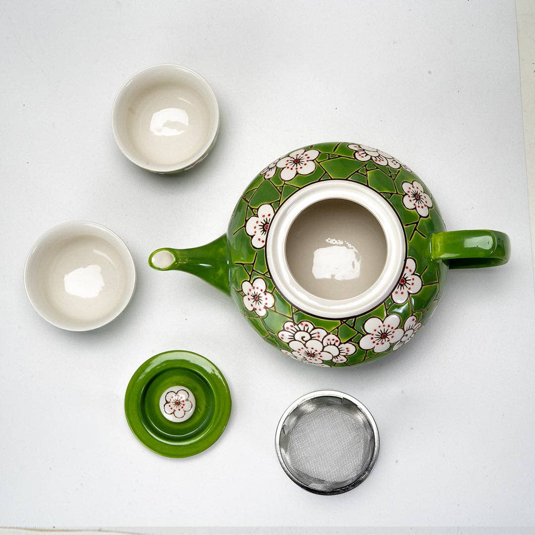 Urban Tokyo - Ume Plum Blossoms Green Tea Set 26oz Tea Pot with 2 Cups