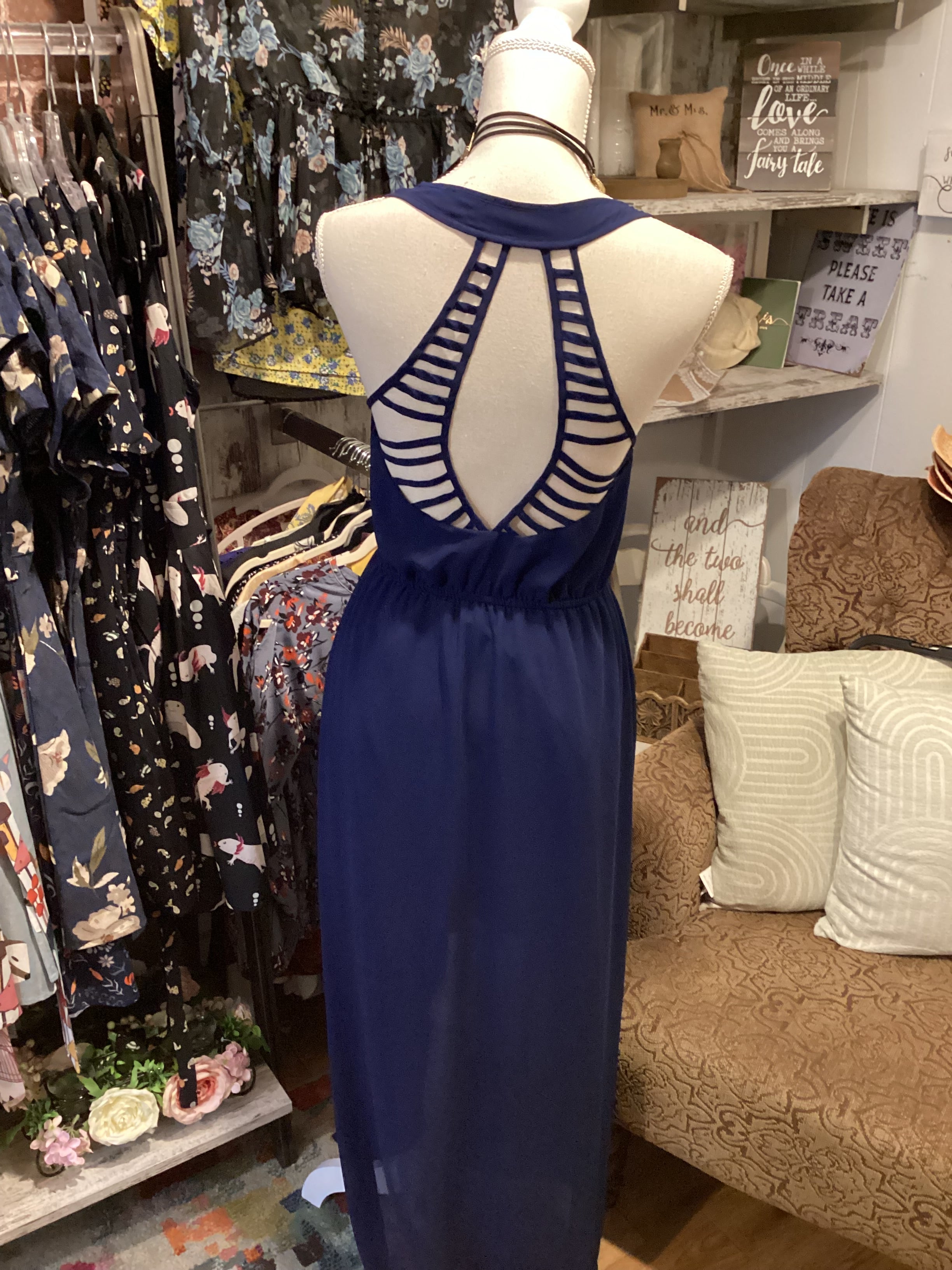 Lost April Navy Blue Shear Bottom Sleeveless Maxi Dress Size S