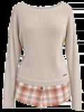 Hollister Oatmeal Knit Sweater with Plaid Layer | Medium