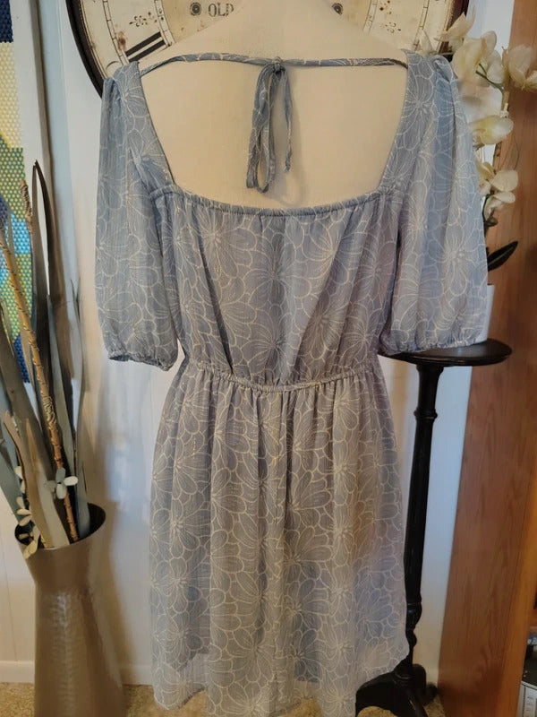 City Triangles Blue Floral Gold Thread Dress Size L