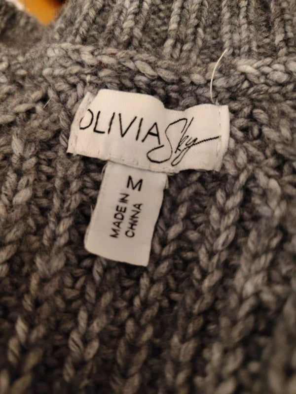 Olivia Sky Gray Chunky Knit Cardigan Sweater M