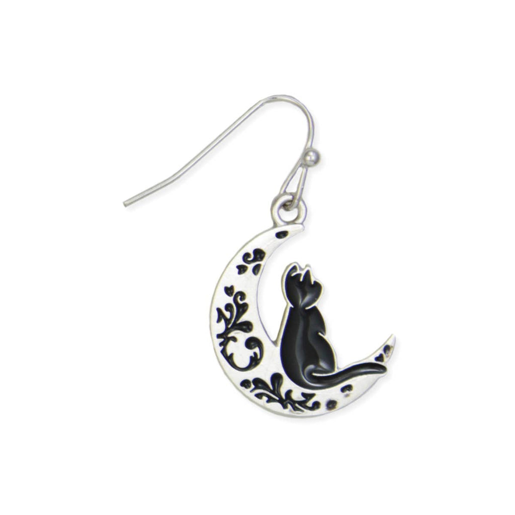 ZAD - Feline Dreams Silver Moon Black Cat Earrings