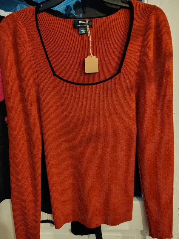 Maeve by Anthropologie Rust Ribbed Sweater | Small