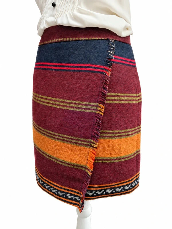 LOFT Petite Fall Stripe Wrap Style Skirt | Size 6P
