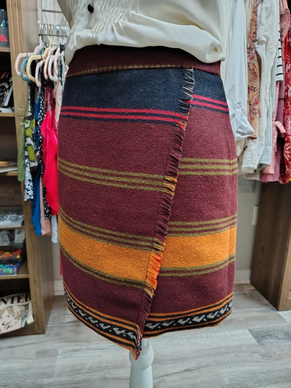 LOFT Petite Fall Stripe Wrap Style Skirt | Size 6P