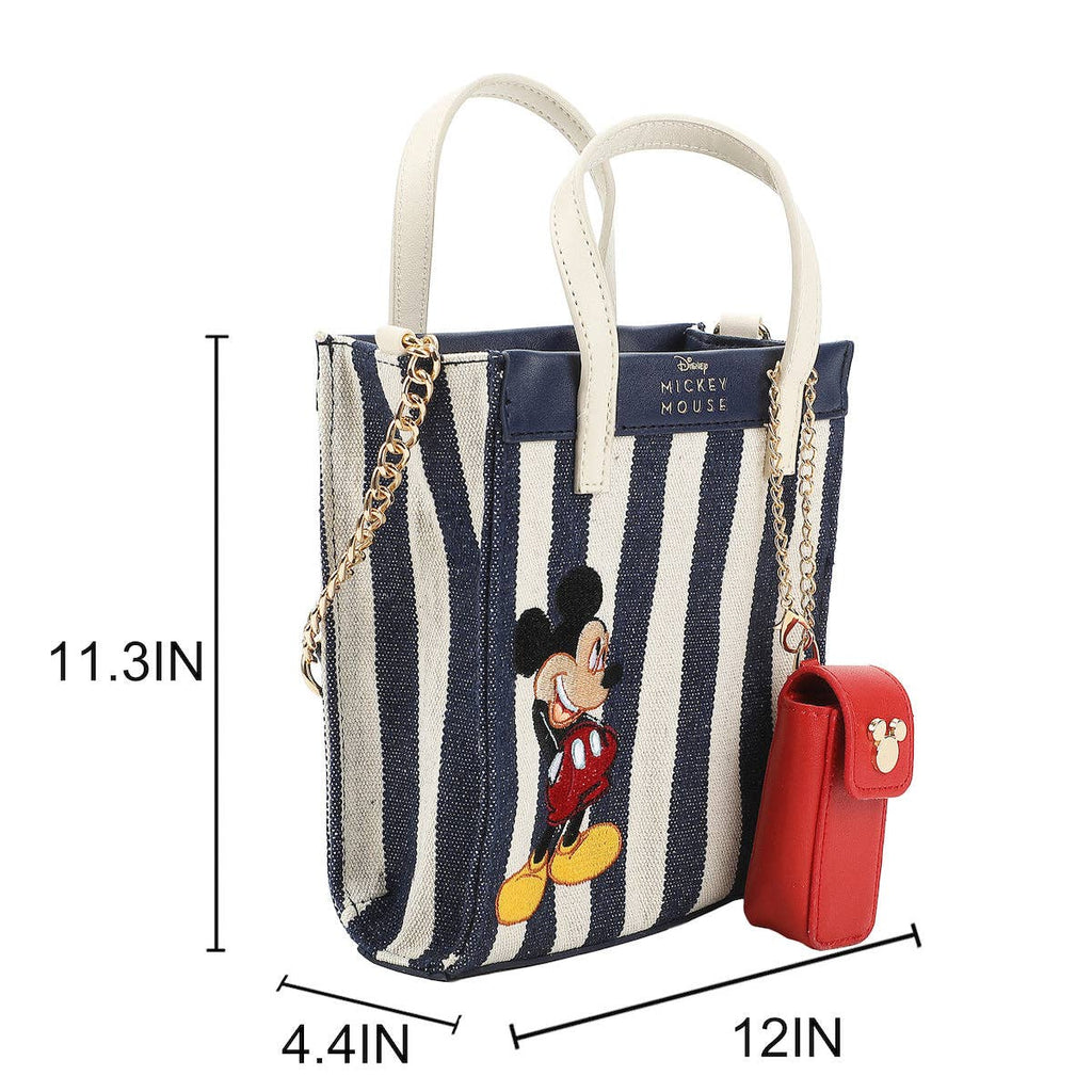 Bioworld Merchandising - Disney Bashful Mickey Pose 11.3" Blue & White Striped Crossbody Bag