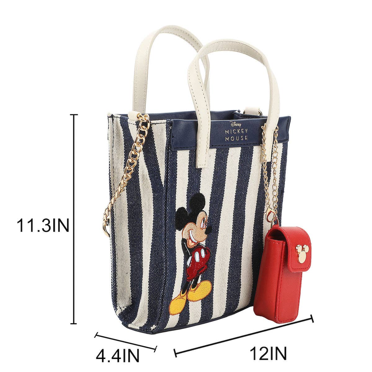 Bioworld Merchandising - Disney Bashful Mickey Pose 11.3" Blue & White Striped Crossbody Bag