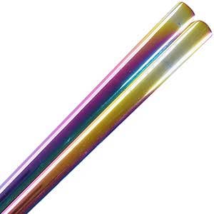 Flat Korean Stainless Steel Chopsticks Iridescent Rainbow