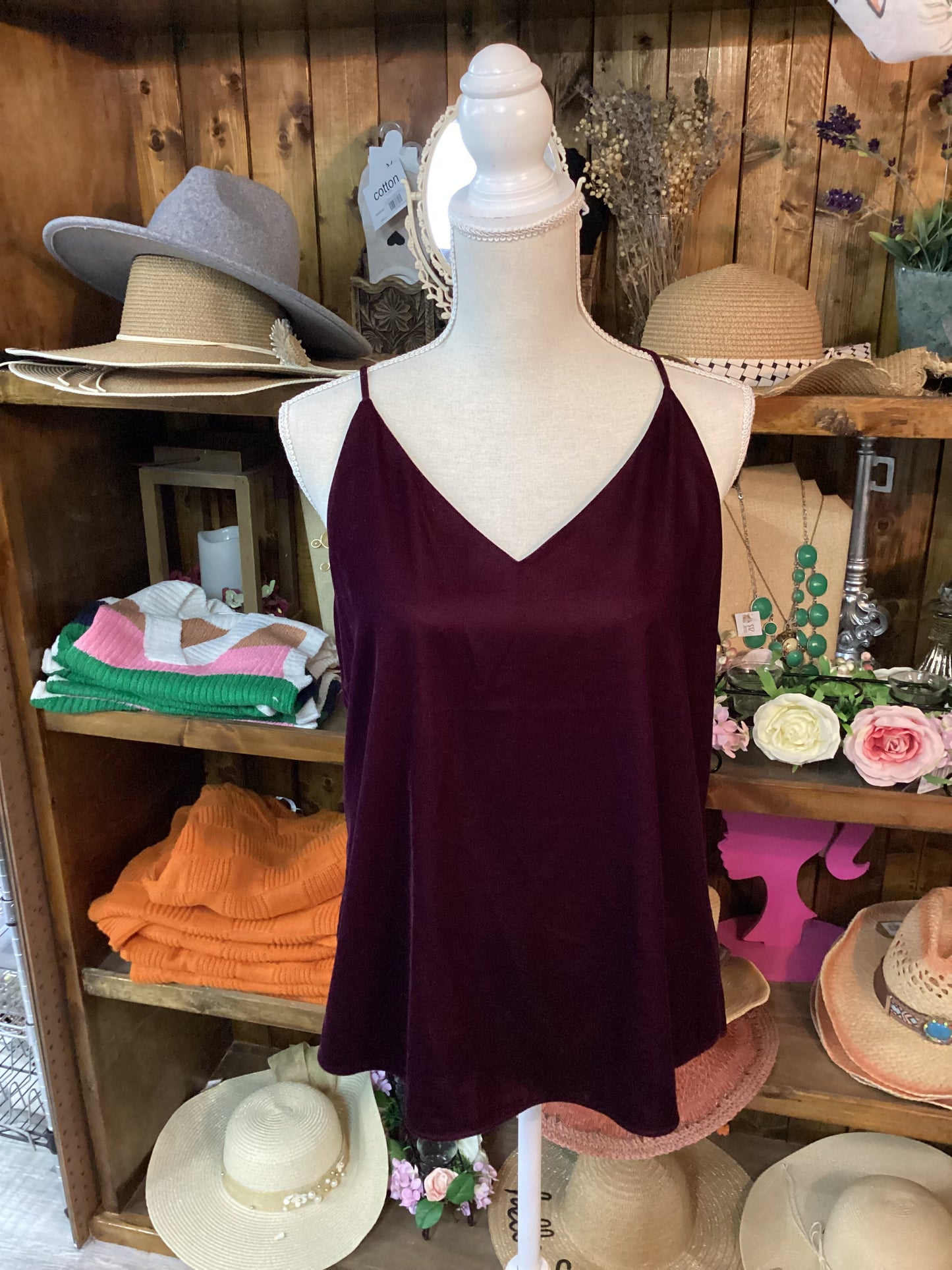 Loft Petite Wine Spaghetti Strap Velvet Flow Tank Top Size Petite Medium