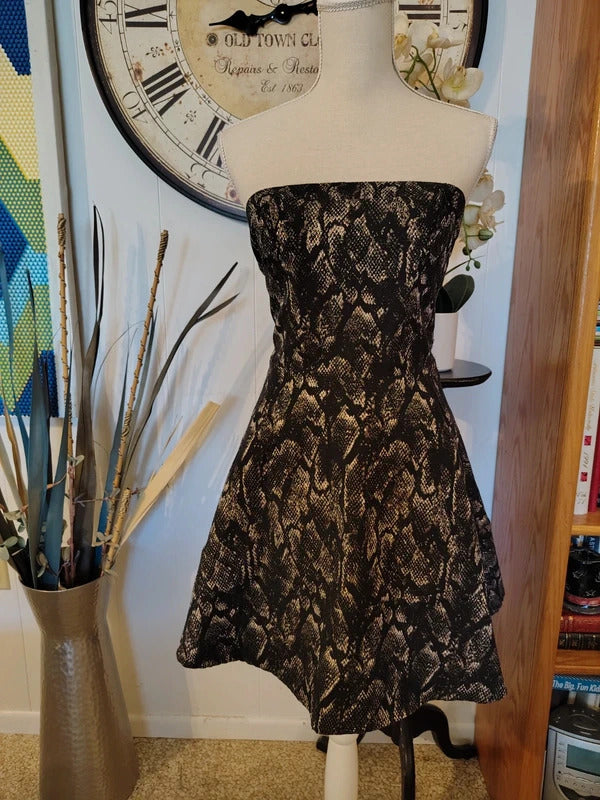 Express Strapless Snake Print Fit & Flare Dress | Size 2