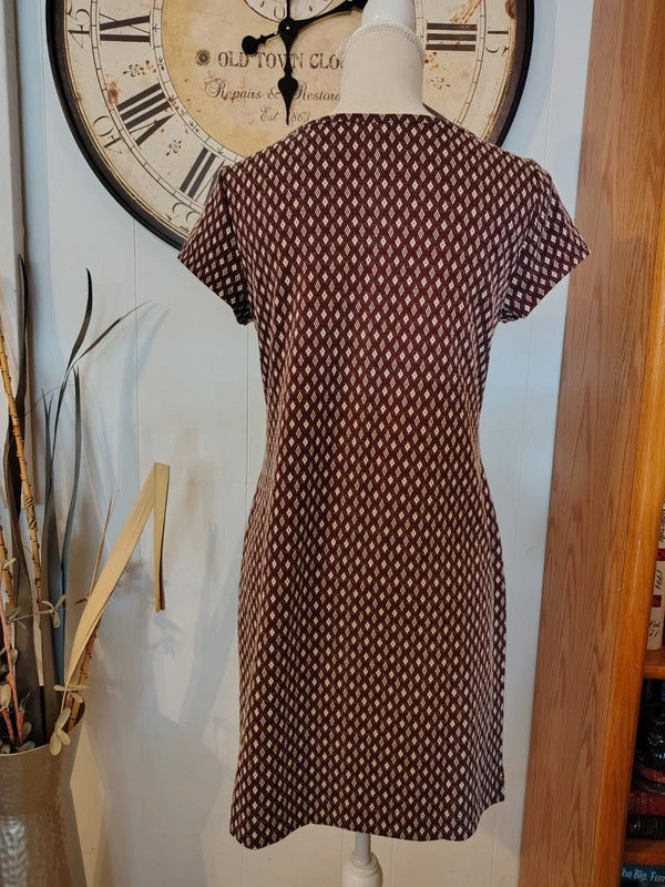 LOFT Brown & Cream Geometric Print Shift Dress – XS
