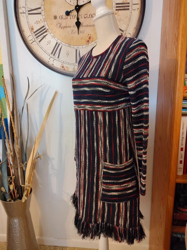 BCBGMaxazria Striped Fringe Tunic Dress XXS