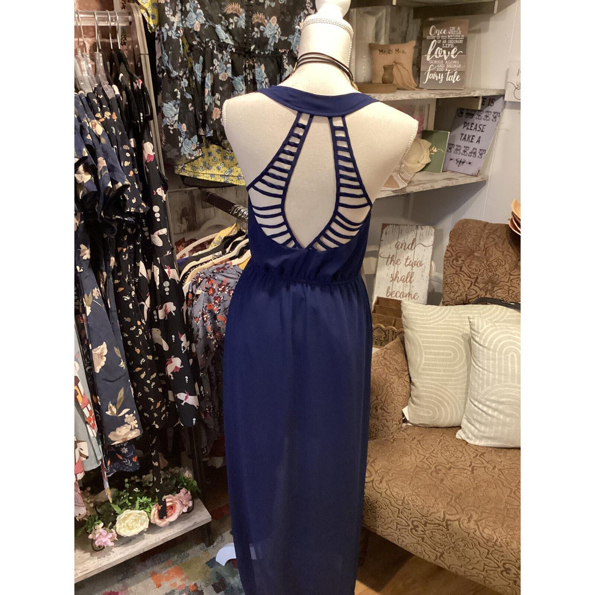 Lost April Navy Blue Shear Bottom Sleeveless Maxi Dress Sz S