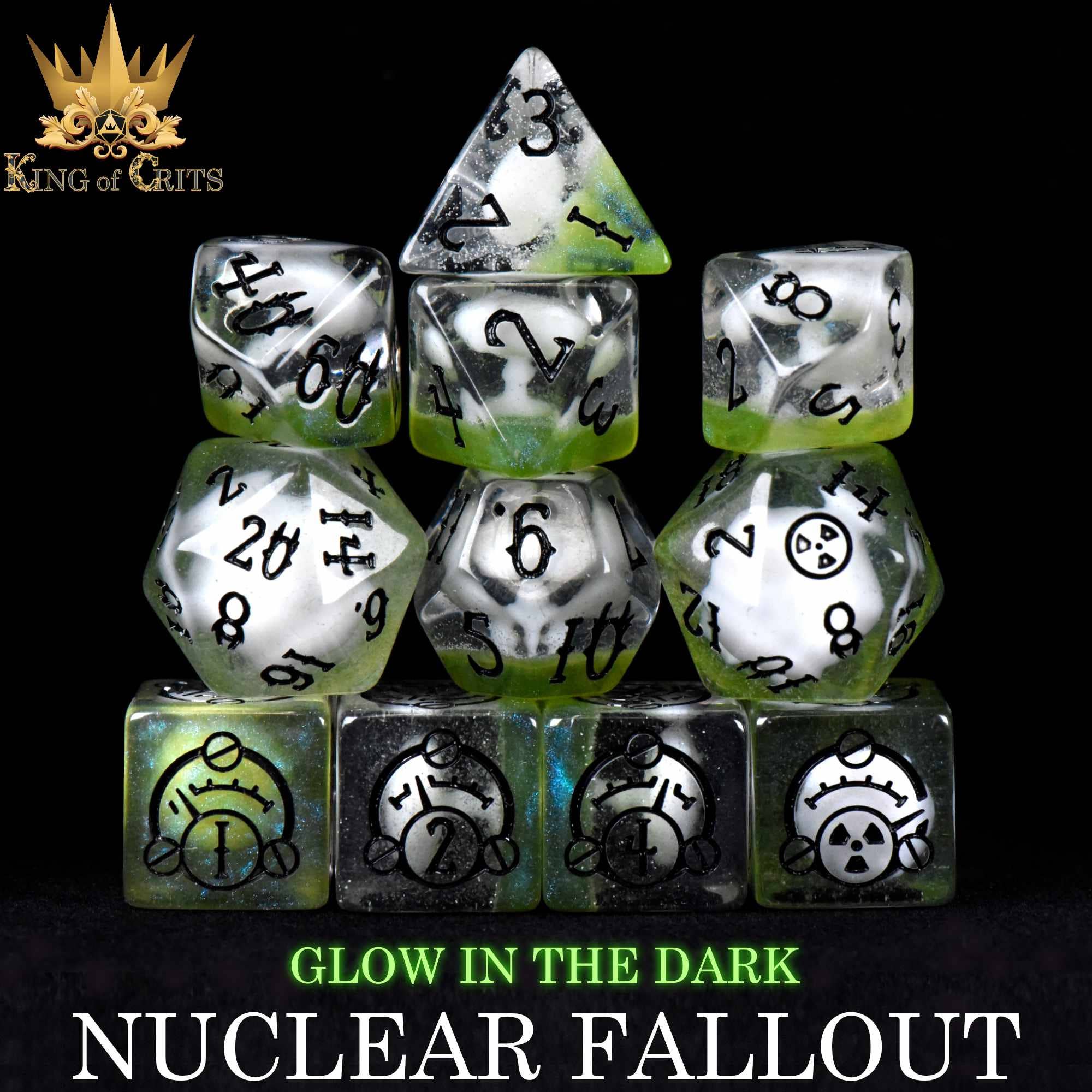 DNDDICE.COM - Nuclear Fallout - 11 Dice Set (Glow)