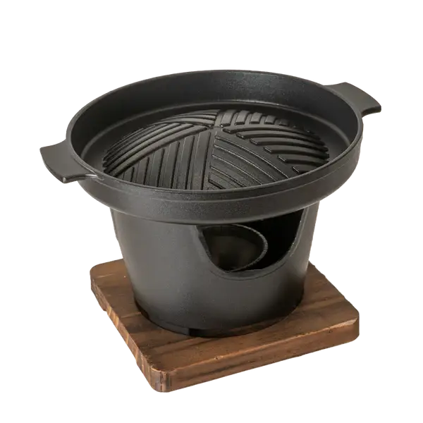 Yakiniku Grill With Burner Stove With Wooden Trivet