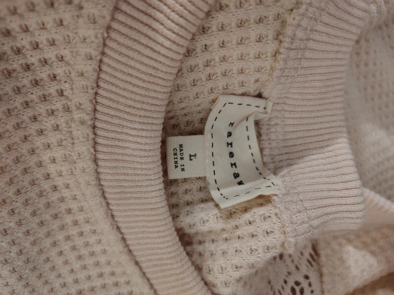 Rareraw Cream Waffle Knit Lace Detail Sweater L