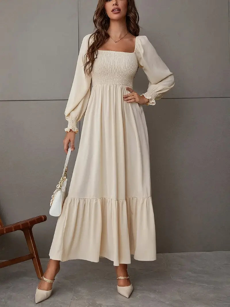 Elegant Long Sleeve A-line Shirred Bust Dress For Cosplay